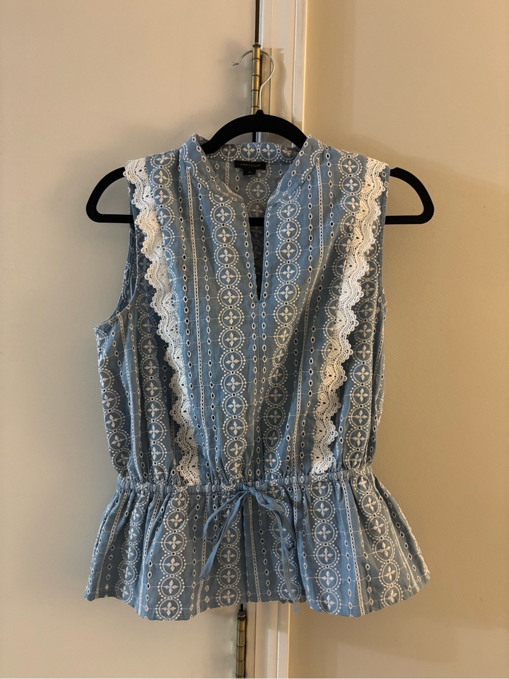 Ann Taylor Light Blue Lace-Trim Peplum Camisole